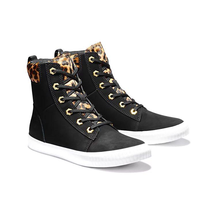 Timberland SKyla Bay 6 Inch Boot 'Black Nubuck Wtih Cheetah Collar' Women's A2F1P001