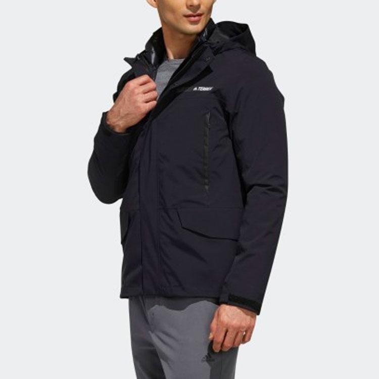 Adidas Three-In-One Hooded Down Jacket With Logo Men Outerwear Black DW9250