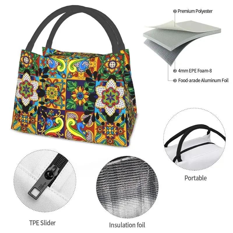 Mexican Talavera Flower Resuable Lunch Box Women Leakproof Cooler Thermal Food Insulated Lunch Bag Office Work Pinic Container