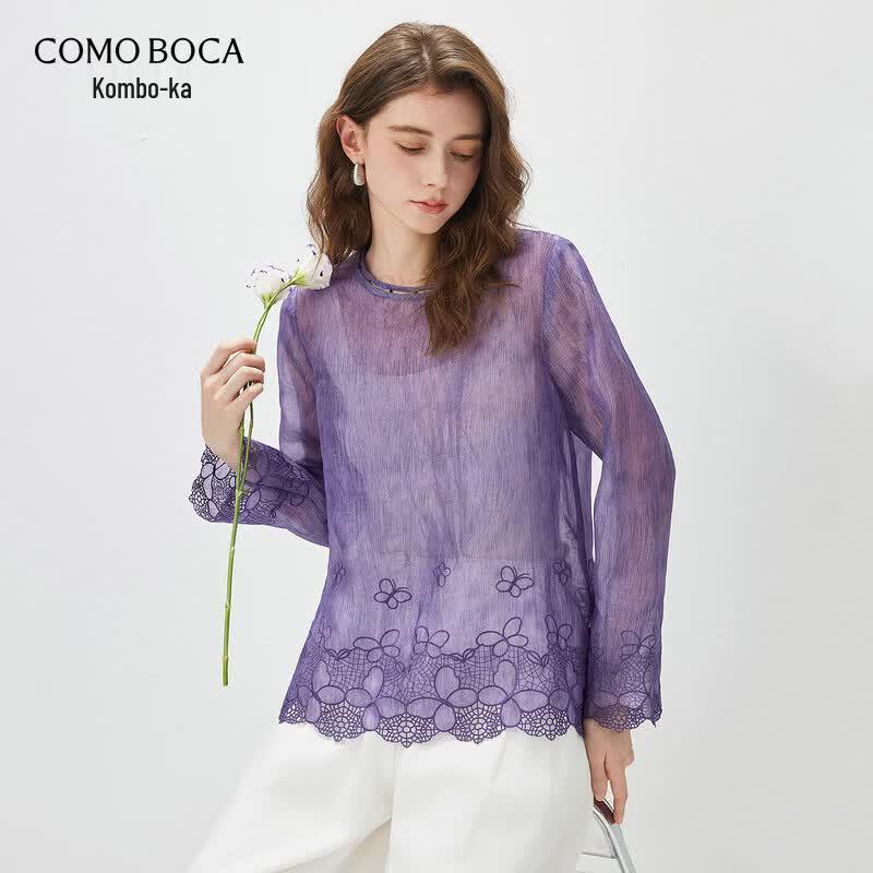 

KEMEN BOKA Silk Beaded Long-Sleeve Jacquard Top 2XL
