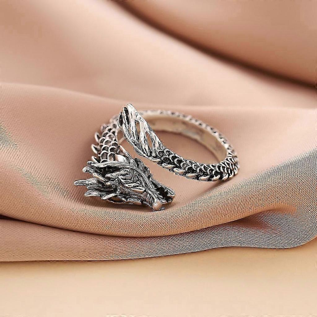Open Ring, Vintage Distressed Dominant Giant Dragon Zodiac