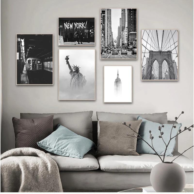 New York Statue Of Liberty Black White Nordic Posters And Prints Wall Art Canvas Painting Wall Pictures For Living Room Decor