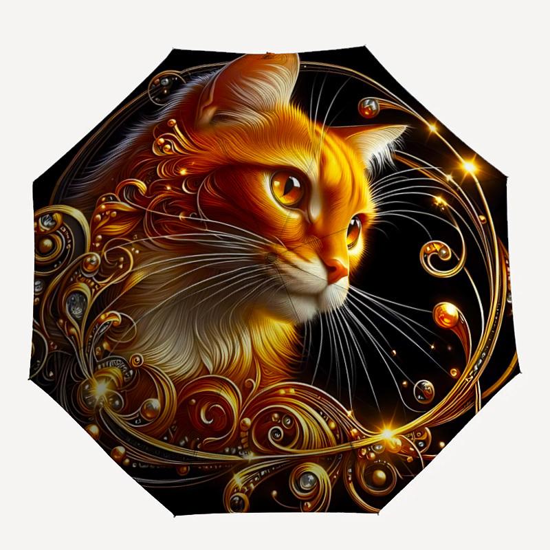 1pc Golden Feline Elegance Automatic Umbrella - Automatic Opening And Closing, Sturdy Iron Frame, Formal Occasions Yy251018145