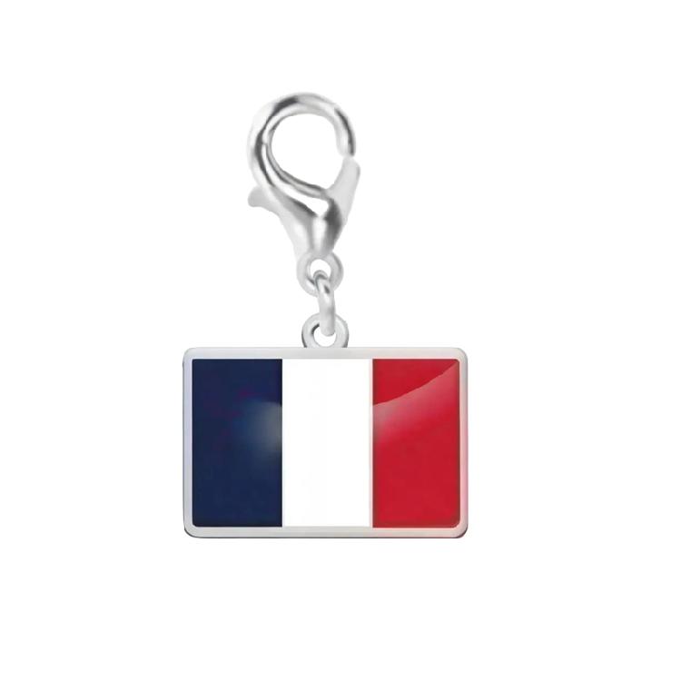 Stainless Steel Country Flag Bracelet Pendant Hand Chain Charm Travel Wristlet Keychain with Lobster Clasp and Small Profile