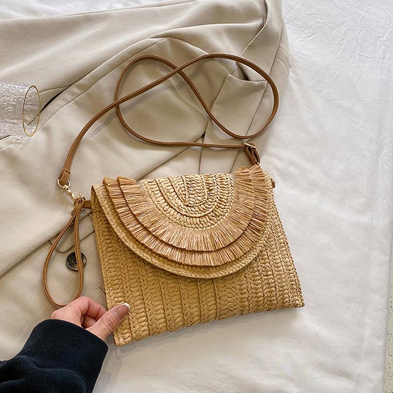 Summer Woven Braided Handbag For Women Handmade Envelope Shoulder Bag Travel Beach Shopping Coin Card Wallet