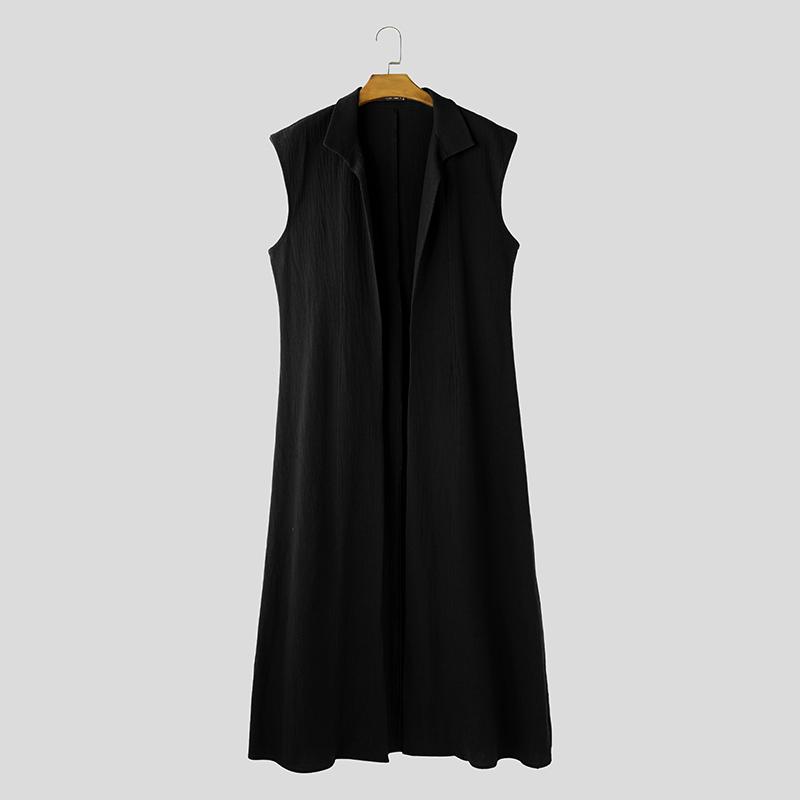 

INCERUN Летние мужские майки без рукавов с воротником-стойкой, открытые спереди, повседневные, свободные, длинные майки-пальто 4XL