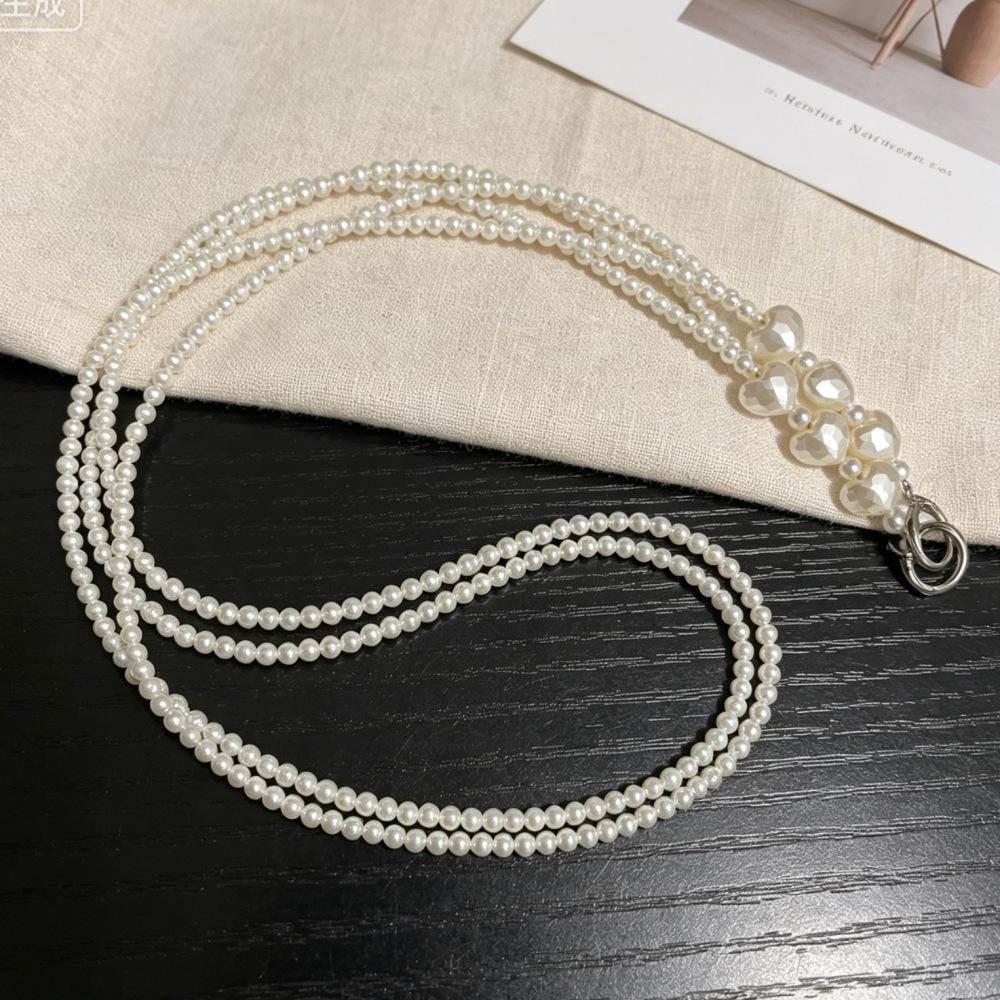 Oblique Span Chain Beaded Shoulder Chain Mobile Phone Lanyard Pearl Pendant Mobile Phone Universal