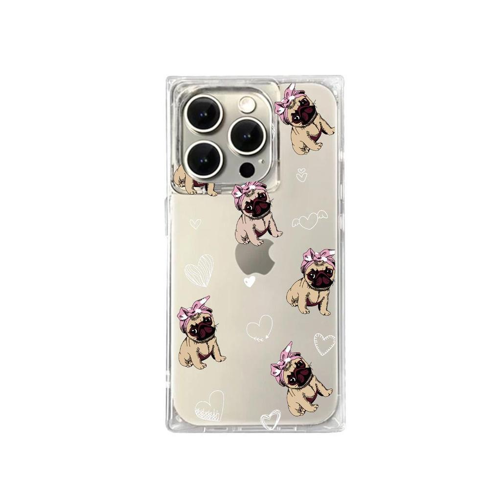 Clear Square Back Tube Case Protection For iPhone 16 ProMax 12 11 15 Plus 14 Pro Max 13 Anti-Oxygen,Many Puppies Pattern Casing