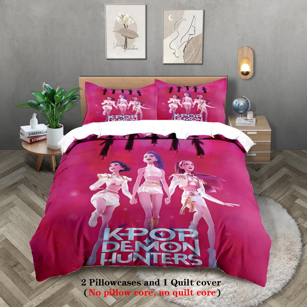 K-Pop Dämonenjäger Themen Bettwäsche Set Bunter Druck Polyester Studentenwohnheim Bettlaken Bettbezug Kinder Geschenk Heimtextil