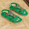 Fashion Bohemian Spring 2025 New Large Size Flat Flower Rhinestone Sandals Open-toed Beach Ladies Sandals