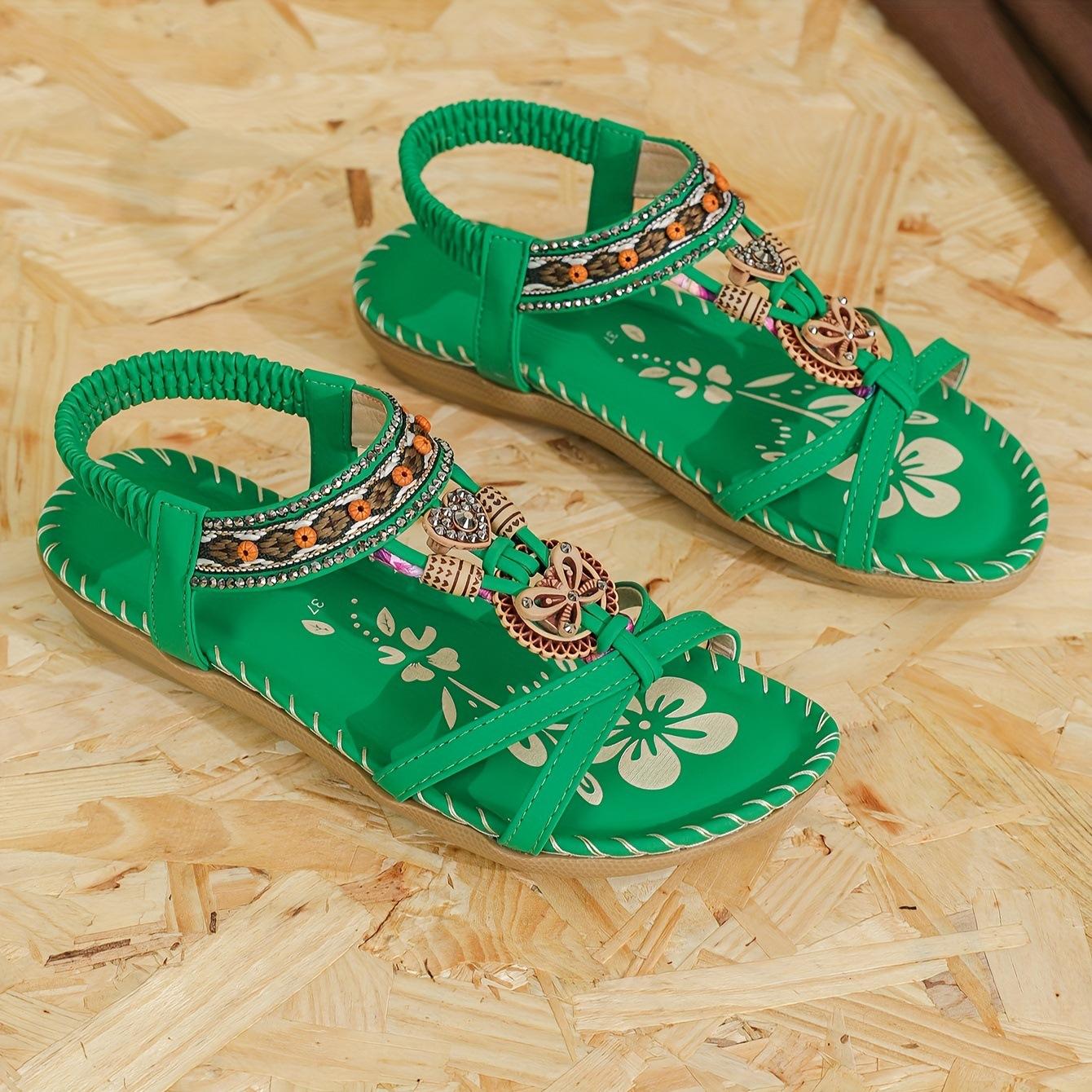 

Bohemian Spring 2025 New Large Size Flat Flower Rhinestone Sandals Open-toed Beach Ladies Sandals 45
