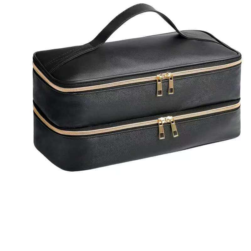 PU Double Layer Hair Dryer & Curling Iron Storage Bag - Large Capacity, Portable, Multi-functional Makeup Handbag with a High-end Feel.