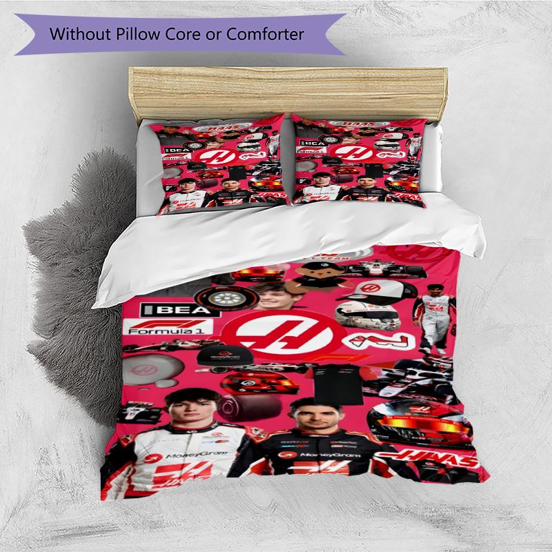 3pcs Duvet Cover Set (1*Duvet Cover + 2*Pillowcase, Without Core), Haas F1 Racing Team Print Bedding Set, Bedroom Decor, All‑Season, Gift