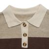 Womens Winter Long Sleeve Knit Polo Sweater Loose Fit Coffee Brown Striped Casual Korean Style