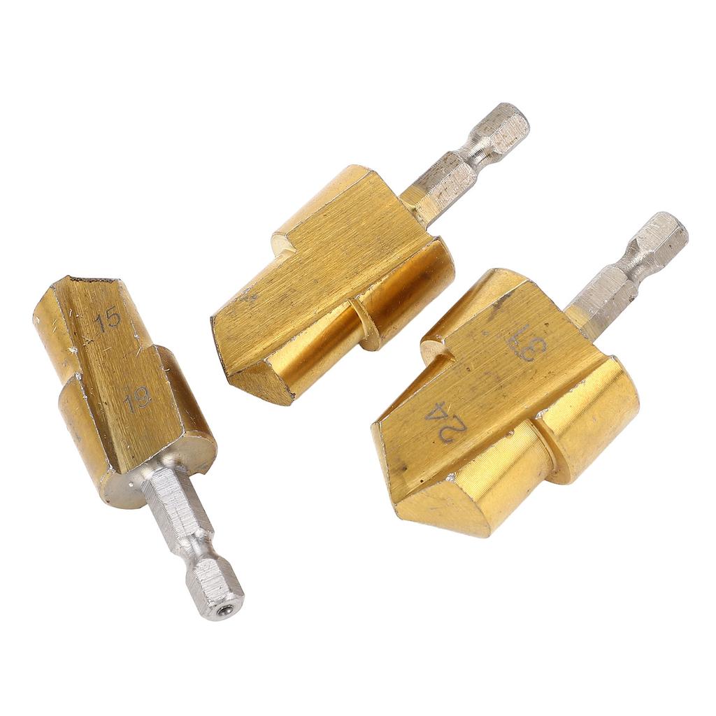 3PCS PPR Pipe Reamer Bits High Carbon Steel PVC Pipe Fitting Expander Step Drill Bit Kit Hex Shank 1