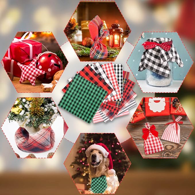 Christmas Decor Fat Fabric Bundles Buffalo Plaid Fat Quarters Square Charm Yarn-Dyed Checked Quilting for DIY Crafting Sewing