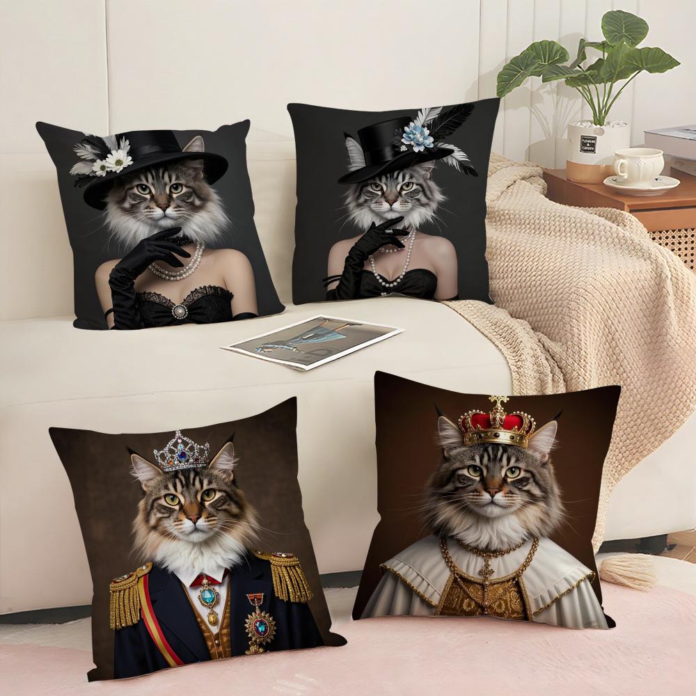Maine Coon Katze Kissenbezug Seidiger Kurzer Plüsch Sofakissenbezug Versteckter Reißverschluss Weiche Staubdichte Hülle für Heimdekoration