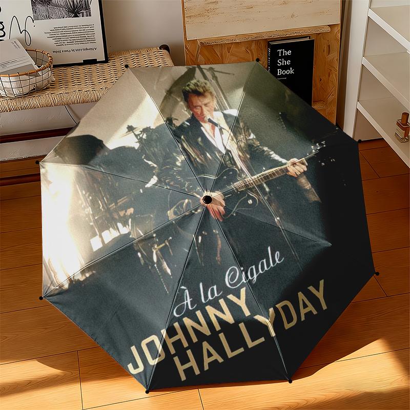 1pc French rock singer Johnny Hallyday Umbrella Portable Folding Umbrella Iron Frame Hole Bone Structure Outdoor Home Umbrella