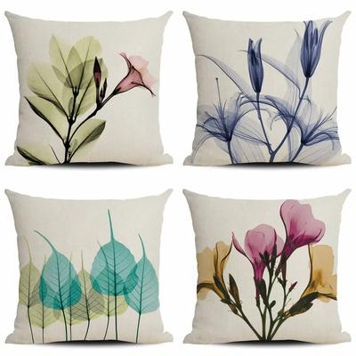 Watercolor Translucent Floral Linen Pillowcase 40*40 Living Room Sofa Cushion Cover 60*60 Home Decoration Can Be Customized