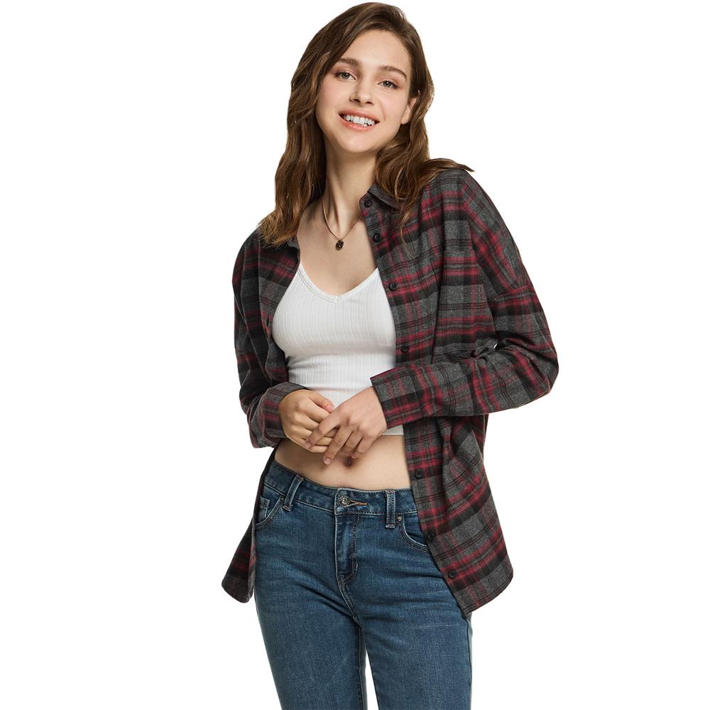 Ssikyual Women'S Cotton Check Loose Fit Flannel Shirt