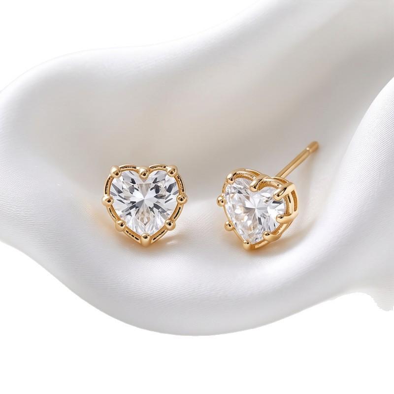Light luxury temperament love diamond-encrusted women's stud earrings fashion personality versatile simple high sense heart earrings men