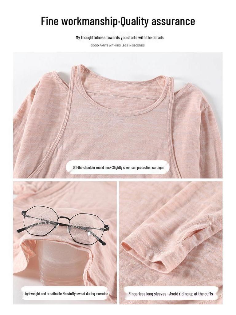 Women's Summer Casual Sportswear Set: 2024 Loose Long Sleeve Yoga Top with Sun Protection and Ice Silk Straight-Leg Pants