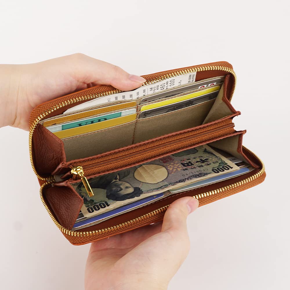 Les.conni Women's Zip-Around Long Wallet, Perfect Gift for Mother's Day, Birthdays, Anniversaries, and Christmas (Camel)