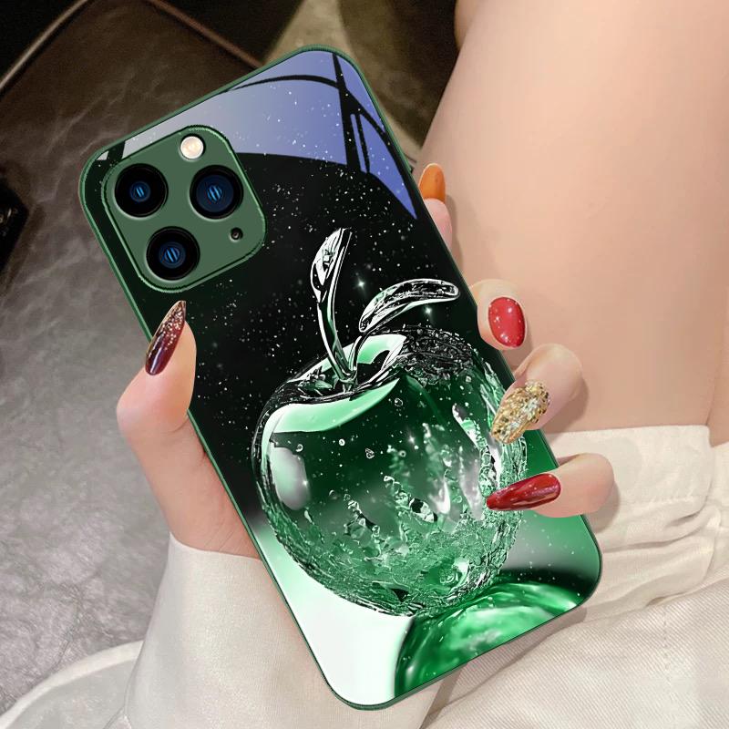 Transparente Kristall-Apfel-Hülle für iPhone 16 Pro Max 15 Pro 14 13 12 Mini 11 XS M Ax XR 7 8 Plu SE 2022 Hülle aus gehärtetem Glas
