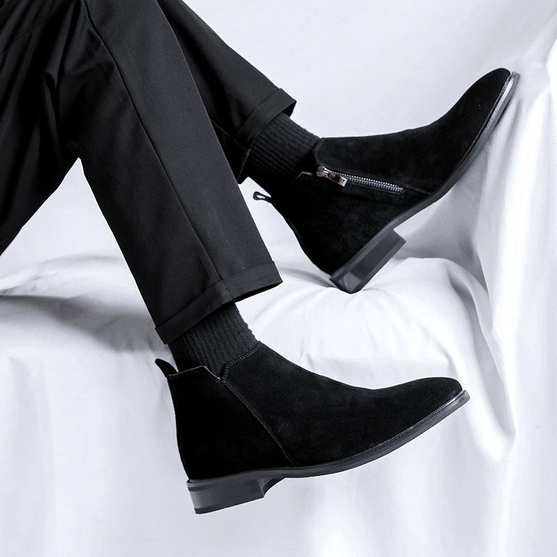 Korean style mens casual chelsea boots black brown cow suede leather shoes cowboy ankle boot spring autumn short botas zapatos