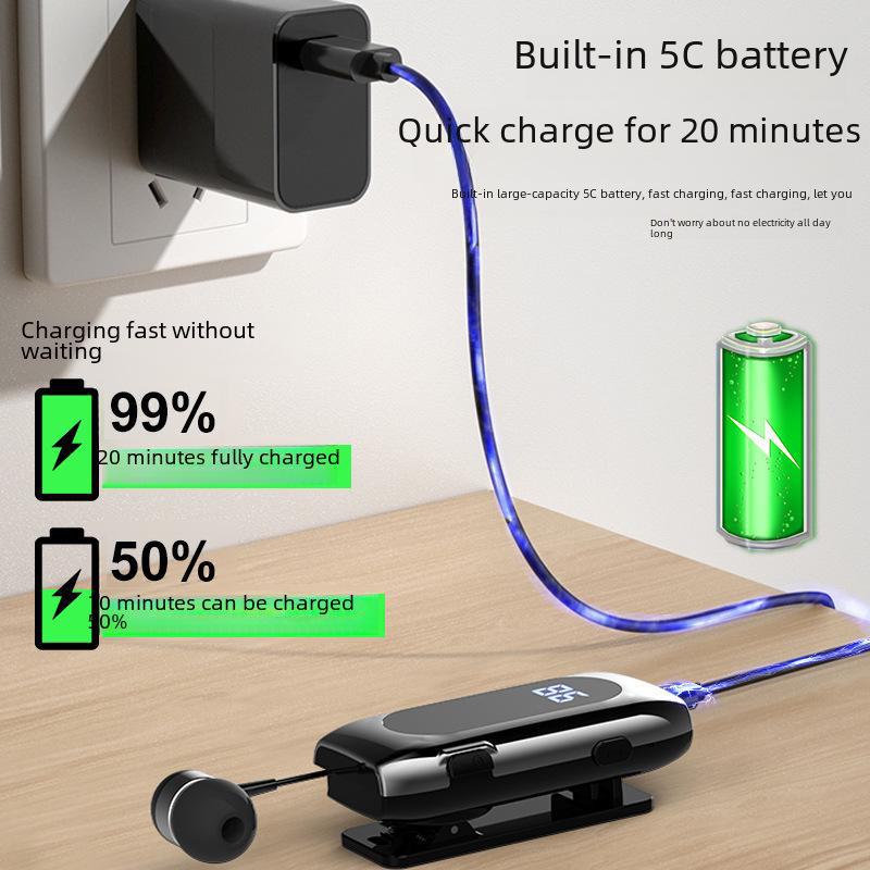 K55 Bluetooth Headset: Vibrating Call Alert, Clip-On Design, Retractable Cable, Smart Connection, Sports Single-Ear In-Ear Style