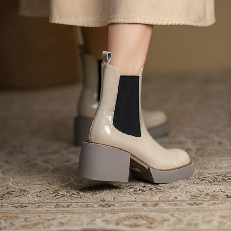 Fashion HOT SALE Women Boots Patent Leather Shoes for Women Round Toe Chunky Boots Platform Shoes Winter Modern Boots Women Punk Shoes