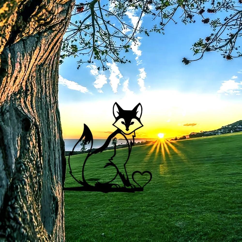 1pc Iron Silhouette Little Fox Trunk Stake Garden Fence Ornament, Elegant Artwork for Home & Garden Party Decor Stylish Wall Art