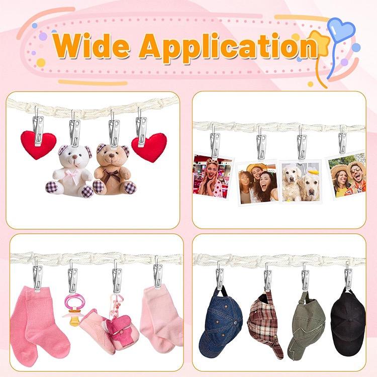 Cotton Plush Animal Storage Rope with 20 Metal Clips, Wall-mounted Hanging Storage Rack, Suitable for Kindergarten Playrooms