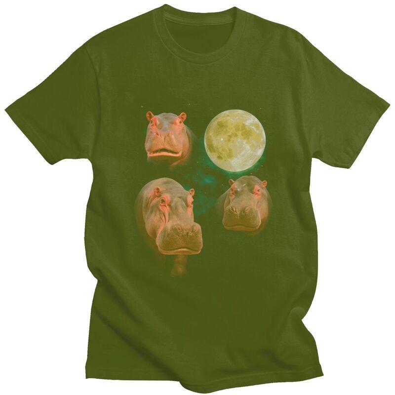 Three Moon Hippos T Shirt Men Women Short Sleeves Novelty Graphic Clothing Streetwear Loose Oversized 100 Cotton Camisetas