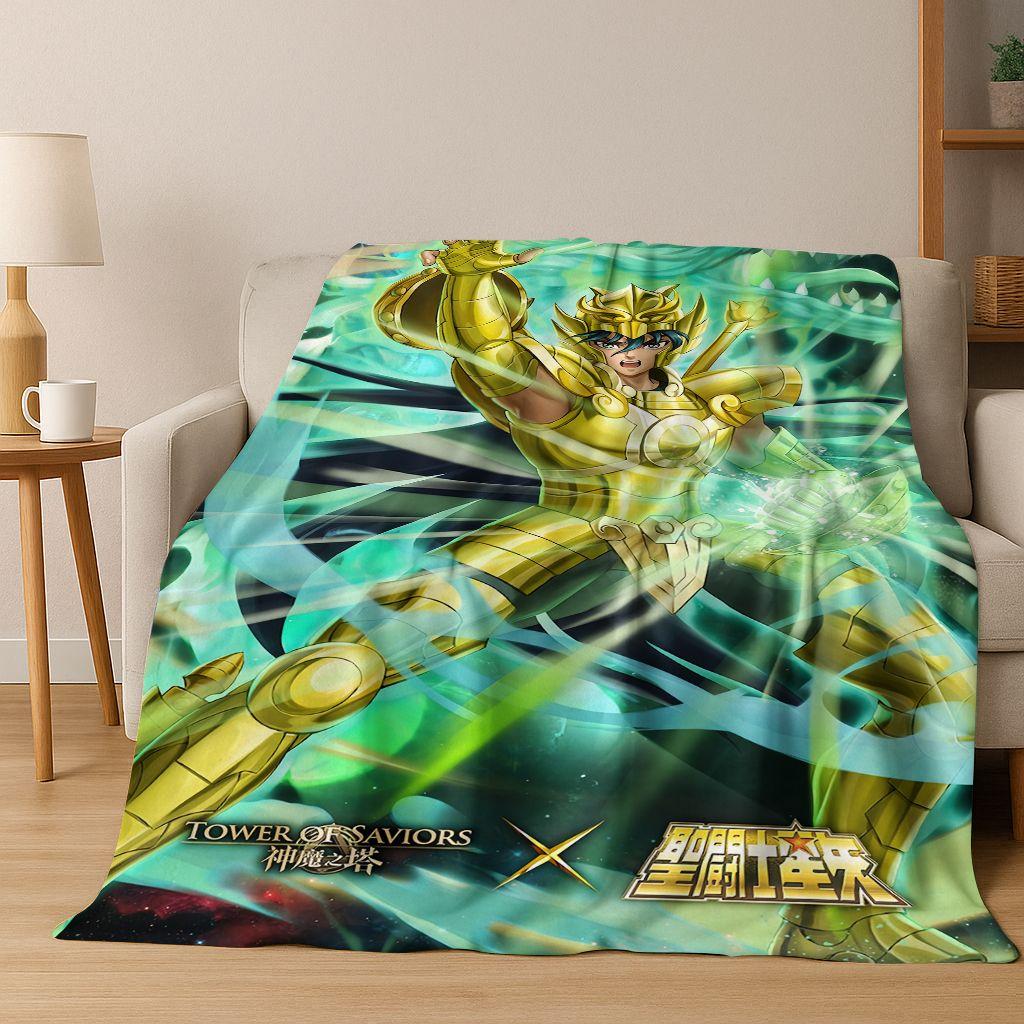 Retro Anime Saint Seiya Gold Saint Cartoon Flannel Blanket,Cozy Soft Throw Blanket for Home Bedroom Bed Sofa Picnic Cover Kids