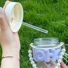 Drinking Cup Transparent Glass High Value Anti-Scalding Cute Straw Cup Pearl Bracelet Letter Water Cup