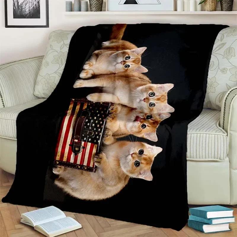 Warm and Cozy Cute Cat Pattern Flannel Blanket for Couch, Bed, Sofa, Office - Soft and Soothing Digital Printing Throw Blanket