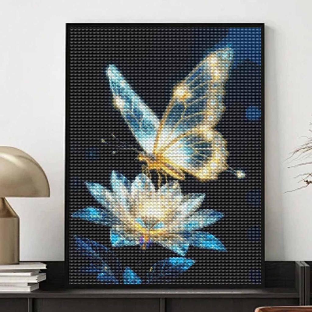 Butterfly and Lotus Full Round Drill Diamond Painting Kit DIY Sparkle Art Canvas for Adults Relaxing Craft and Home Decoration Gift Idea Set