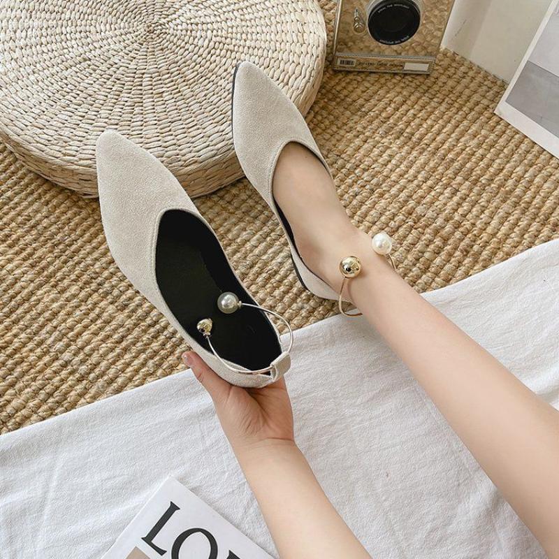 Fashion Summer Pointed Toe Ladies Footwear Pearl Buckle Women's Flat Shoes High Quality Fashion On Offer Young Elegant Dress Shoe Sale