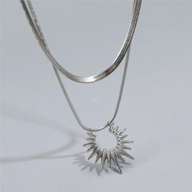 Titanium Steel Necklace Daily Wear Sun Layered Choker for Women Girl Party