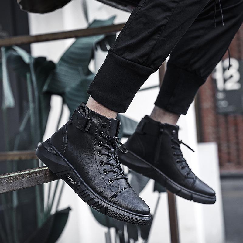 Stivali Uomo in Vera Pelle Nera tipo Dr. Martens con Velluto, Scarpe Trendy High-Top Primavera 2022