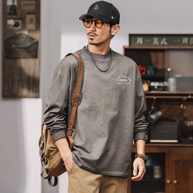 Autumn Winter Men's American Retro Distressed Graphic Print T-Shirt - Lightweight, Wrinkle-Resistant & Versatile for Layering and Commute