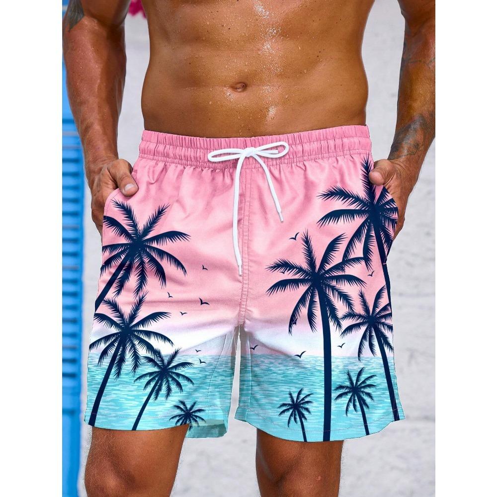 Palma Tropicale Uomo Resort Stampati 3D Pantaloncini da Bagno Tasca Comfort Traspirante Corti Stile Hawaiano Vacanza Spiaggia