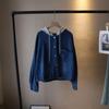 [Bi Zheng] 2025 Korean Style Patchwork Hoodie: Women's Two-Piece Loose Denim Shirt