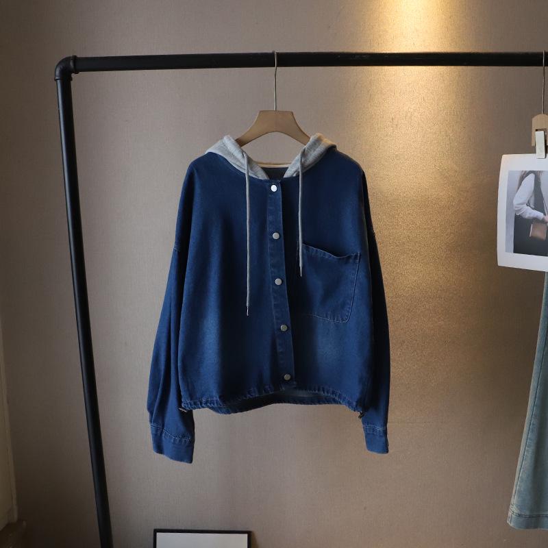 

[Би Чжэн] 2025 Худи в стиле пэчворк в корейском стиле: Женская джинсовая рубашка свободного кроя из двух частей One Size