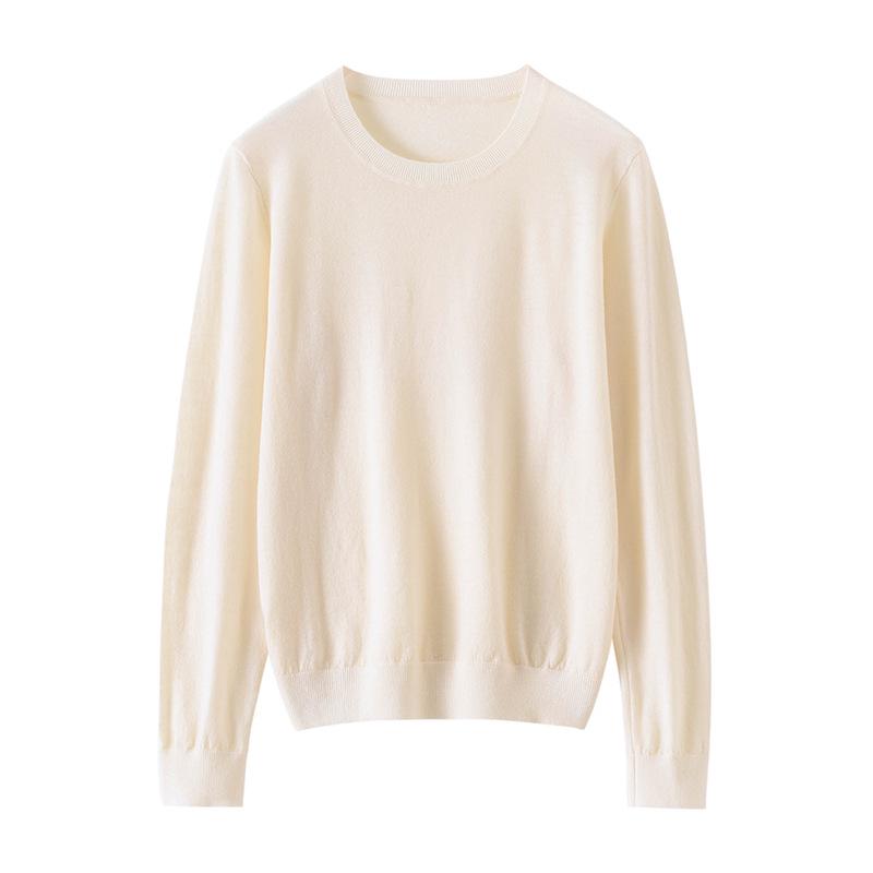 Women's Soft Skin-Friendly Pure Wool Round Neck Pullover Sweater – Gentle Style, Long Sleeve
