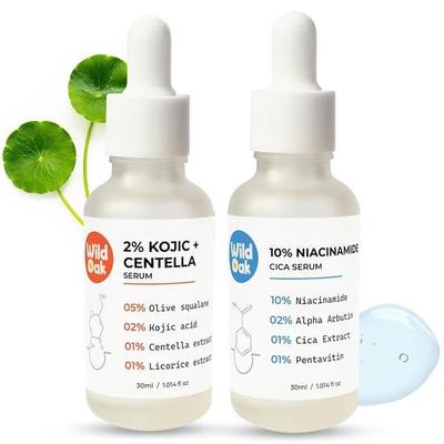 WILD OAK Hyperpigmentierungsserum-Kombination: 2 % Kojisäure/Centella + 10 % Niacinamid/Alpha-Arbutin | Aufhellende Formel für alle Hauttypen | Je 30 ml