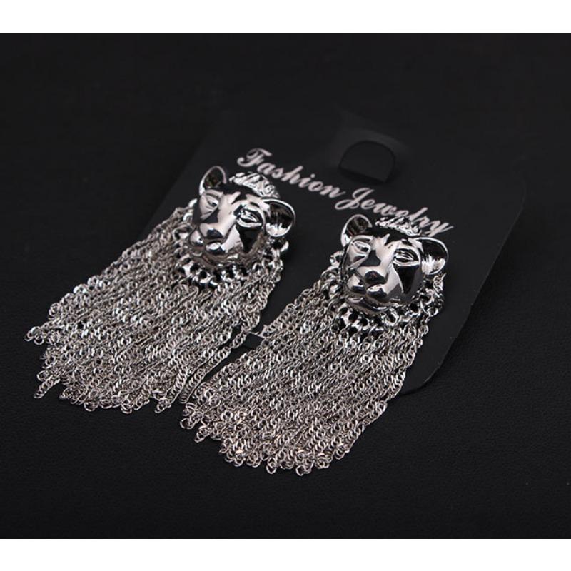 

Серьги с бахромой в виде головы льва, модные серьги для ночного клуба, индивидуальные трендовые женские аксессуары серебряный