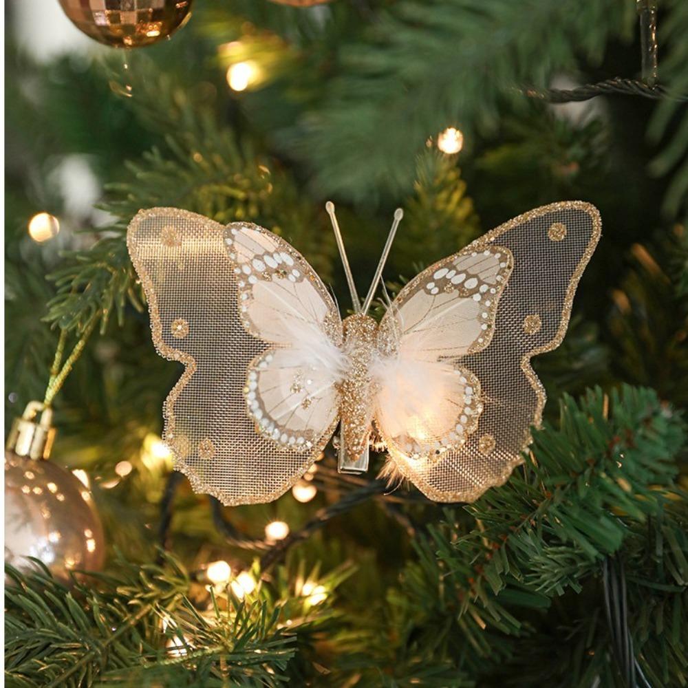 3/6/10Pcs New Year DIY Artificial Butterfly Decoration Plastic Christmas Gifts Pendant
