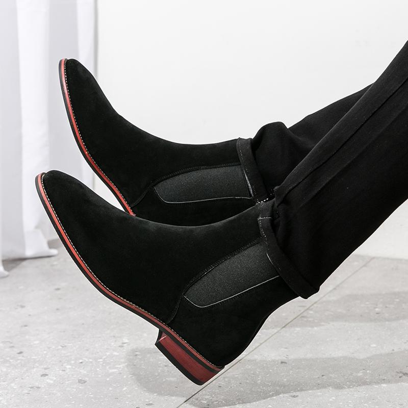 Fashion Luxury Brand Chelsea Boots Mens Suede Leather Decent Men Ankle Boots Original Male Short Casual Shoes British Style Cowboy Boots